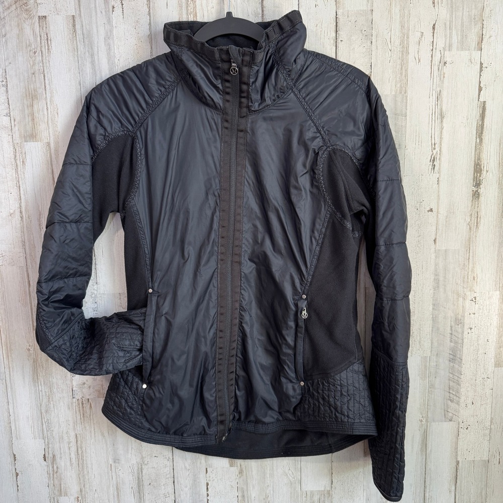 Lululemon Run Jacket Wom 10 Black Bundle Up Goose Down Quilted Full Zip No Hood